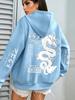 Japanese Dragon Graphic Hoodie Women Streetwear Back & Sleeve Print Hooded Sweatshirt Casual Loose Oversized Pullover Hoodie