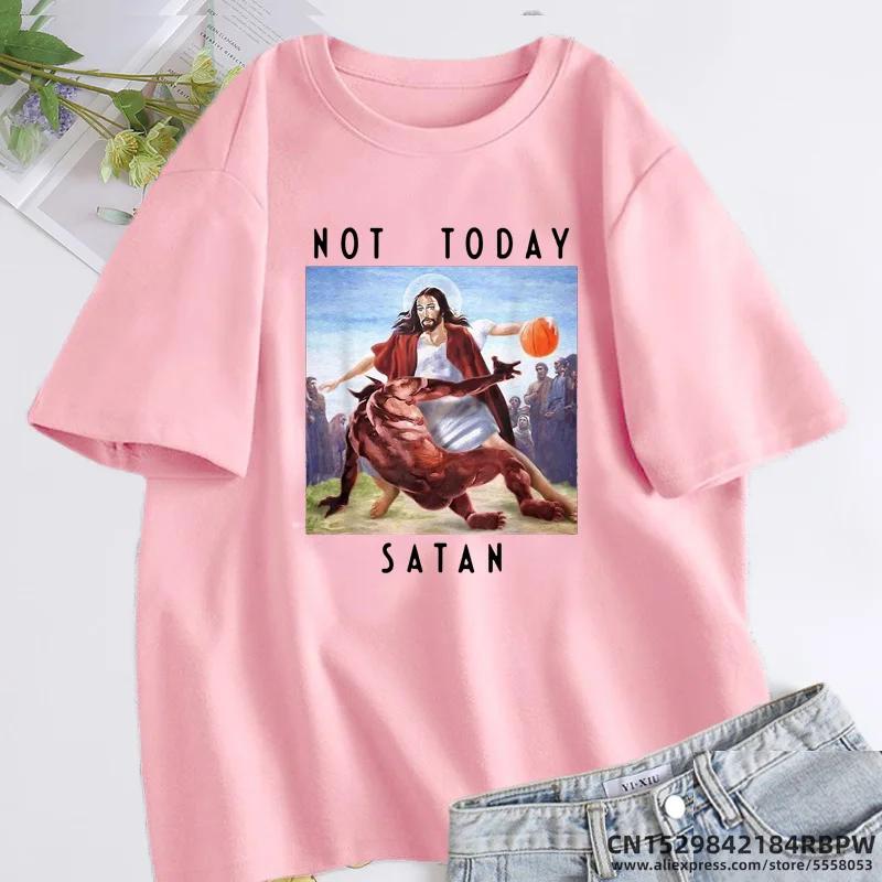 Not Today Satan Jesus Vs Satan In Basketball Tshirts for Women Men Funny Cotton Short Sleeve O Neck Tee Shirt Summer Streetwear