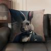 Rabbit Portrait Renaissance Cushion Cover Natural Linen Organic Fabric Double-Sided Printing Sofa Home Decor Gift Pillow Case