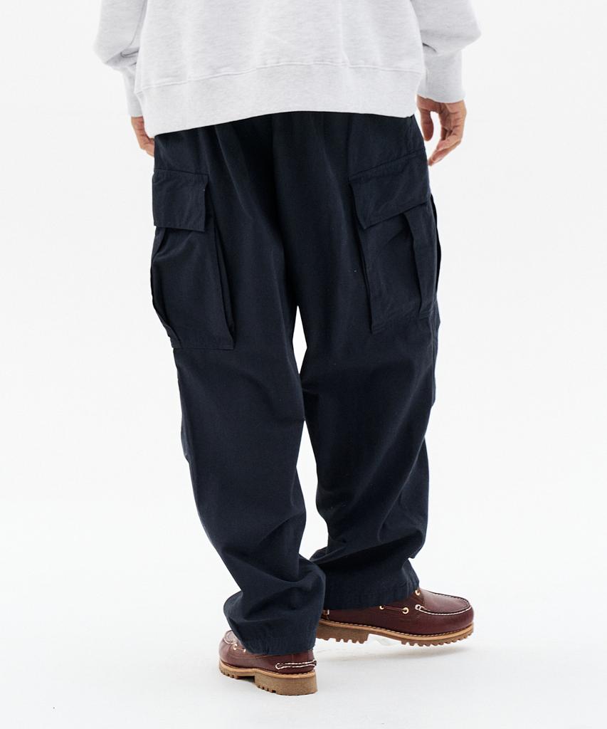 CONTROBANAL3 Single-Pleat Wide Cargo Pants [Navy]