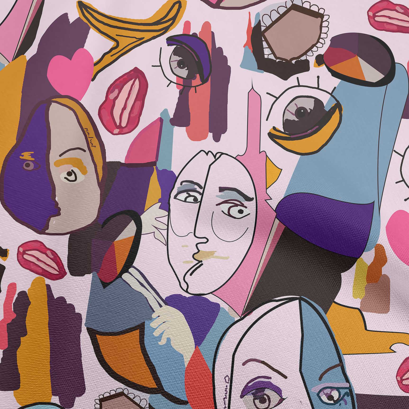 

OneOone Cotton Flex Dusty Grey Fabric Abstract Comic Face Quilting Materials Print Sewing Fabric By The Yard 40 дюймів 42 Inch Wide - Viscose Chiffon світло-фіолетового кольору