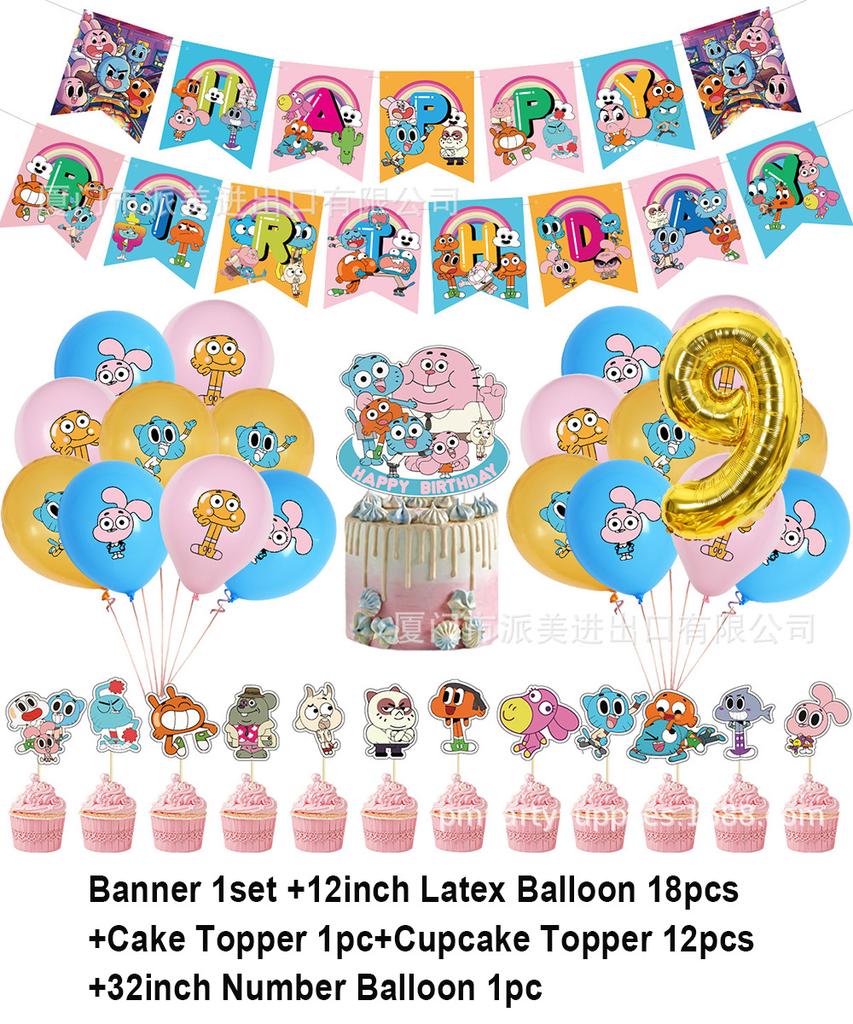 Cartoon Comedy G-Gumball Birthday Party Decorations Colorful Number Balloon Cake Topper Amazing World Party Supplies Kid Gifts