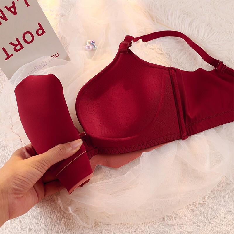 Langsaha Women's Red Wireless Push-Up Bra Set