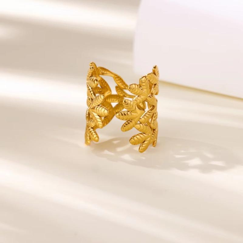 K gold-plated stainless steel ring women's personality simple niche leaf ring trendy jewelry