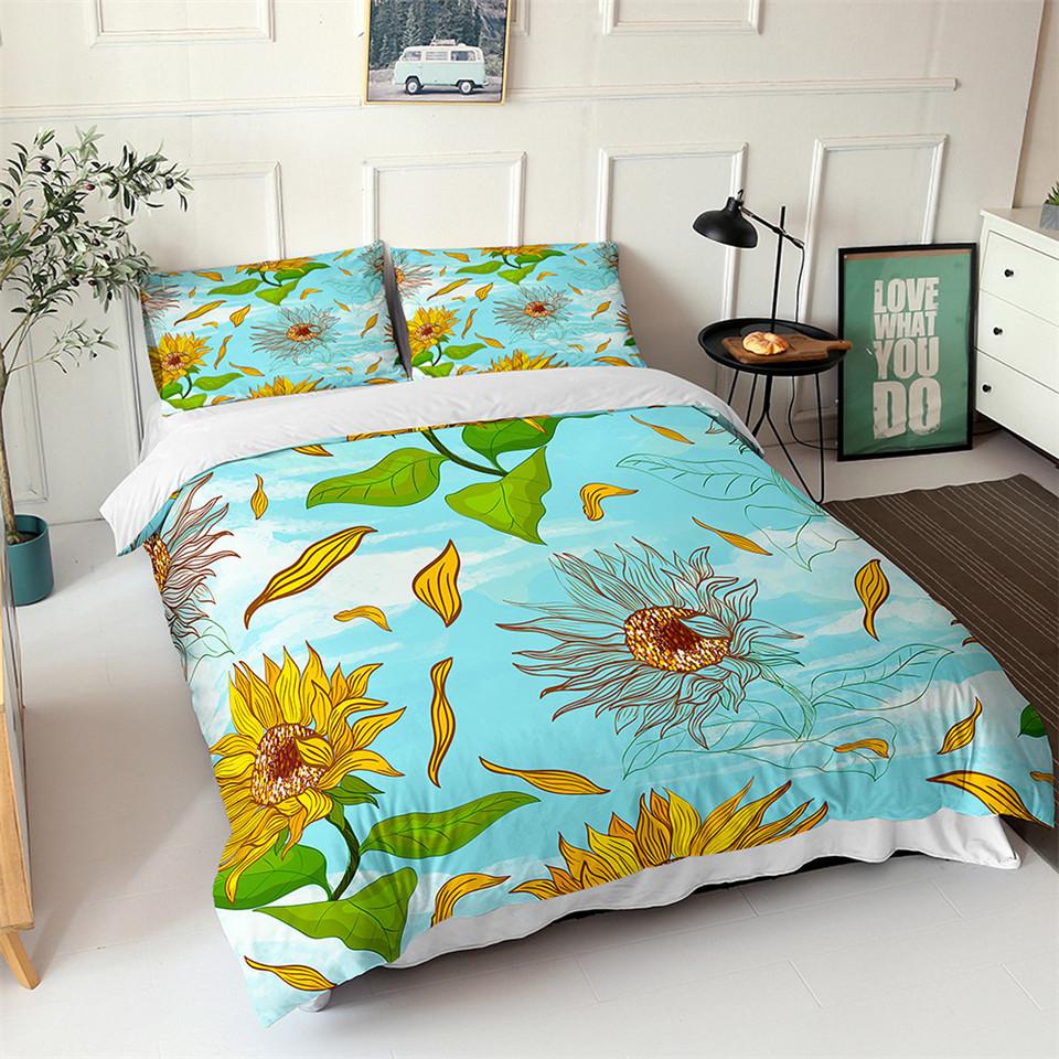 Sunflower Duvet Cover Set Yellow Flower Twin Bedding Set Polyester Black Gold Yellow Sunflowers Print Quilt Cover For Kids Teens