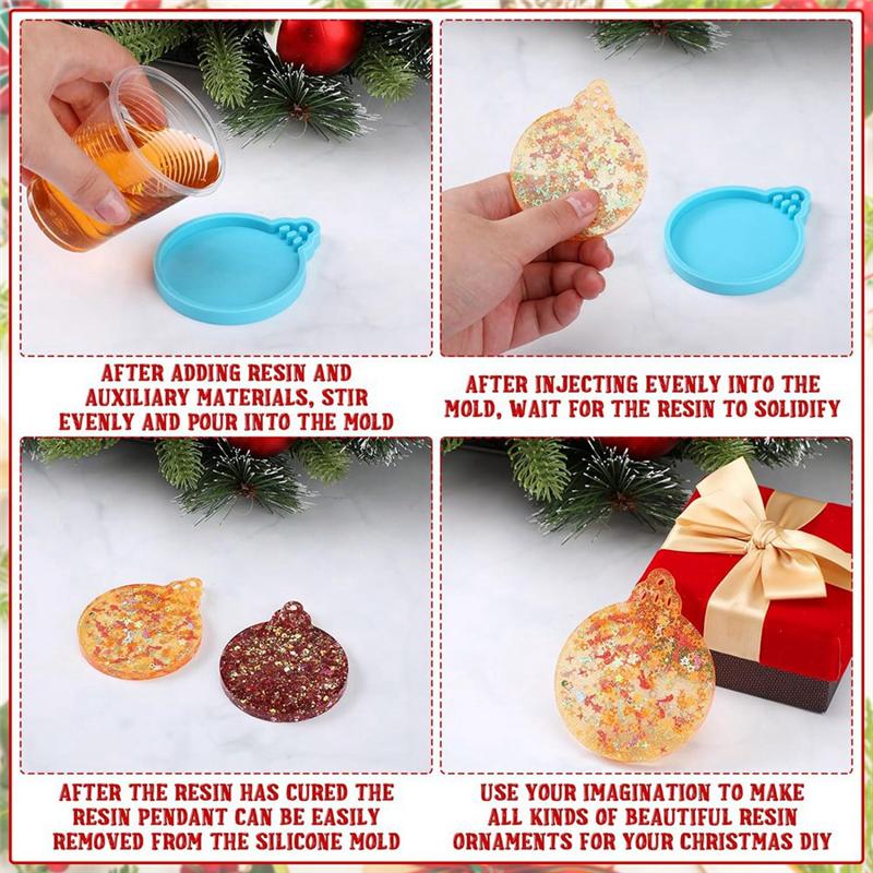 AEE2-24 Pcs Resin Molds 2 Styles Round Silicone Epoxy Resin Molds Casting Molds With Rope Christmas Ornament Mold синий