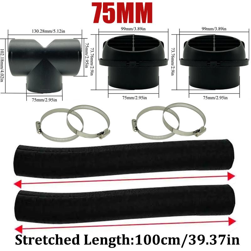 42mm 60mm 75mm 90mm Car Air Diesel Parking Heater 2x Air Outlet Vent + T/YPiece + Duct Pipe + 2x Clamps For Webasto Eberspacher