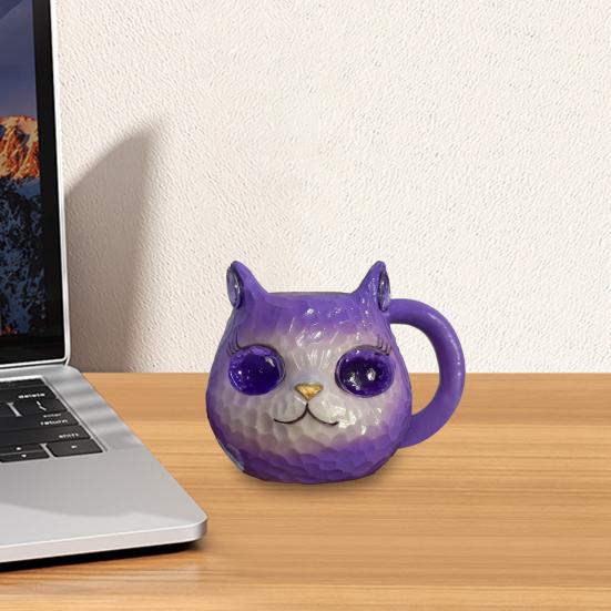100ml Cat Mug Ergonomic Handle Stain-Proof High-Density Resin Drinking Cup 3D Artistic Cat Details Tea Cup