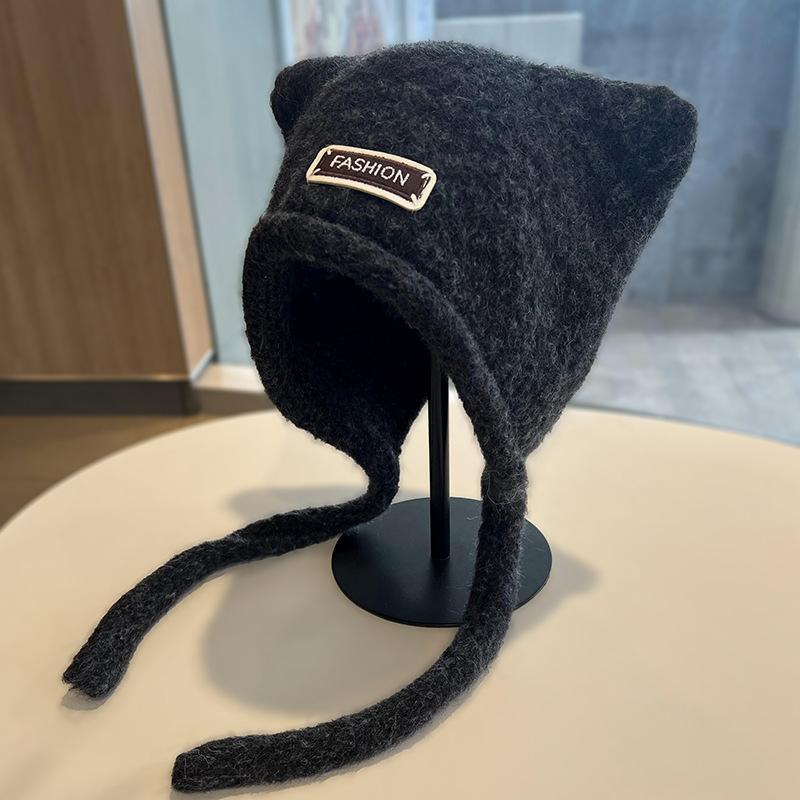 Autumn and Winter Knitted Hats for Girls Cute Ears  Big Head Circumference Woolen Hat  Warm Ear Protection  Face Shaping Small Toe Cap