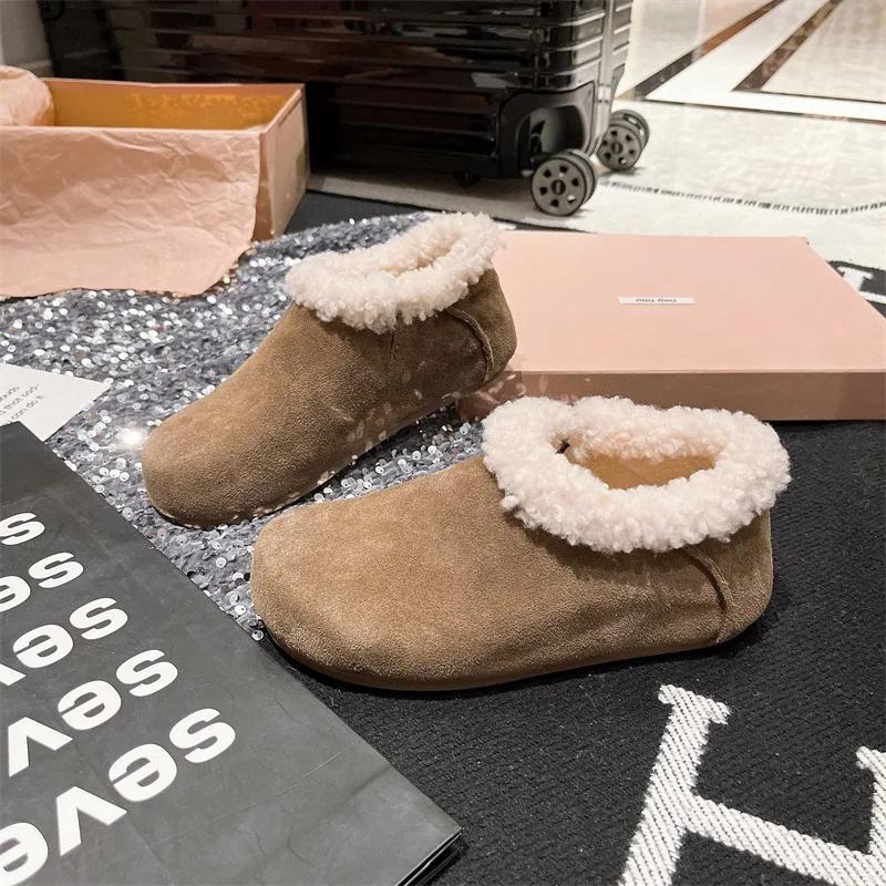 Fashion Outdoor Warm Snow Boots 2024 Winter Ankle Women's Boots Women Solid Sewing Round Toe Slip On Low Flat with Casual Shoes Female