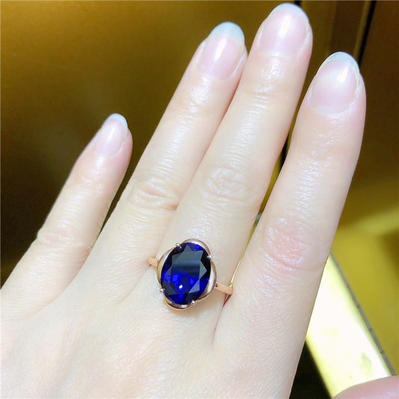 Russia 585 Purple Gold Inlaid Egg Surface Bluestone Ring Rose Gold Plated High-End Fashion Open Ring