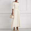 Women's clothing, spring and summer solid color fashion temperament waist one-word shoulder dress women
