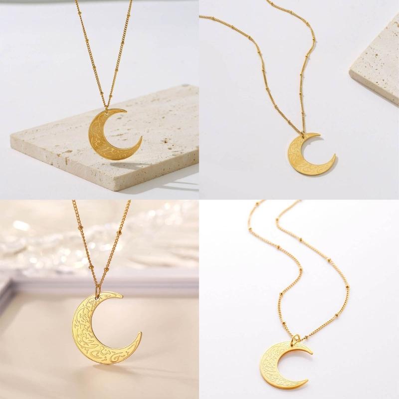 Ayatul Kursi Crescent Necklace Arabic Gold Silver Color Religion Jewelry Prayer Moon Pendant Necklaces Neck Jewelry