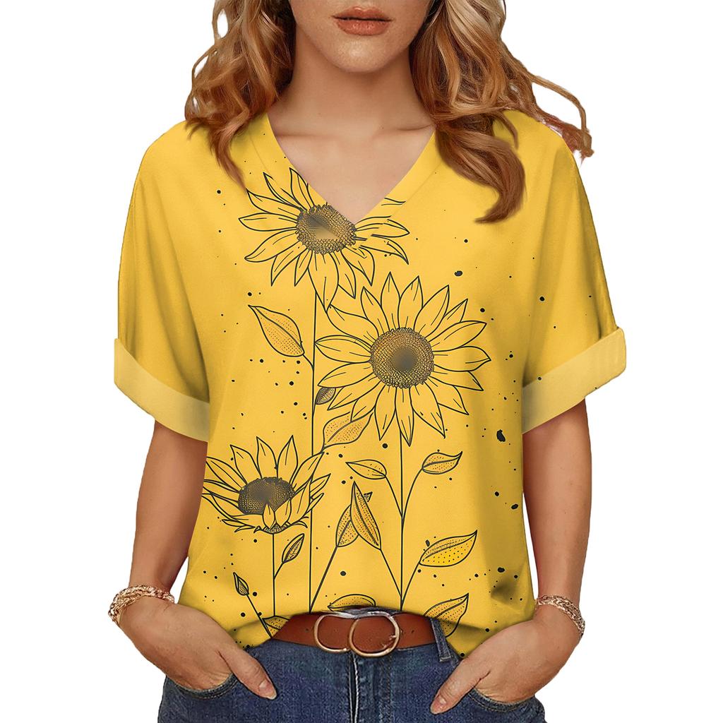 Modisches lässiges vielseitiges Damen-Sommer-Kurzarm-Oberteil mit Blumenprint, schmal geschnitten