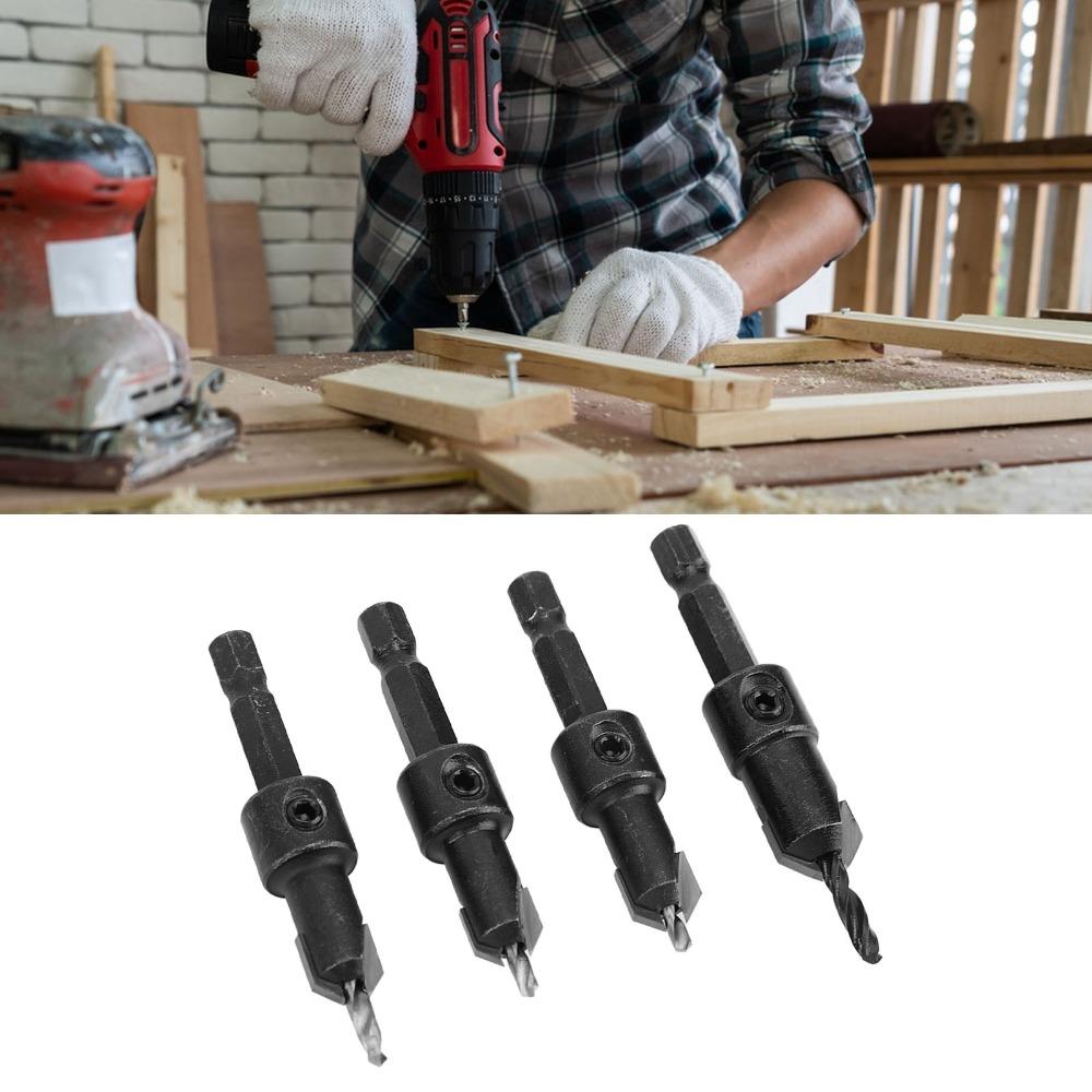 4pcs Adjustable Depth Countersink Drill Bit Set 4 Piece Set Countersunk Drilling Bit  Woodworking