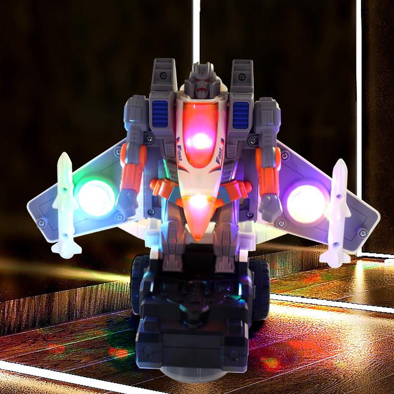Electric Cool Deformation Combat Aircraft Universal Walking Music Lights Automatic Deformation Aircraft Toys