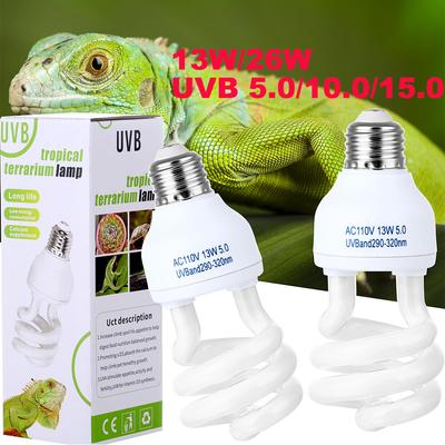 5,0 10,0 15,0 UVB rāpuļu lampa 13 W / 26 W UV stari Enerģijas taupīšanas terārijs, bruņurupuču ķirzaku čūsku rāpuļu sildlampas