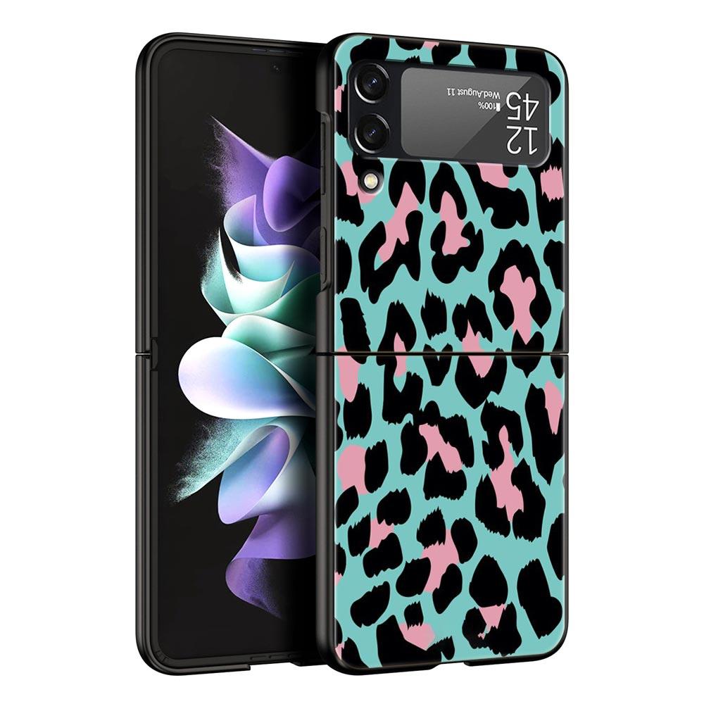 Leopard Print Pattern Phone Case For Samsung Galaxy Z Flip 6 5 4 3 Shell For Samsung Z Flip3 Flip4 Flip5 Flip6 Hard PC Cover