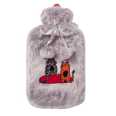 Plush Hot Water Bottle, 2L, Cat Design, Soft Washable Cover, Perfect for Pain Relief, 2 L.
