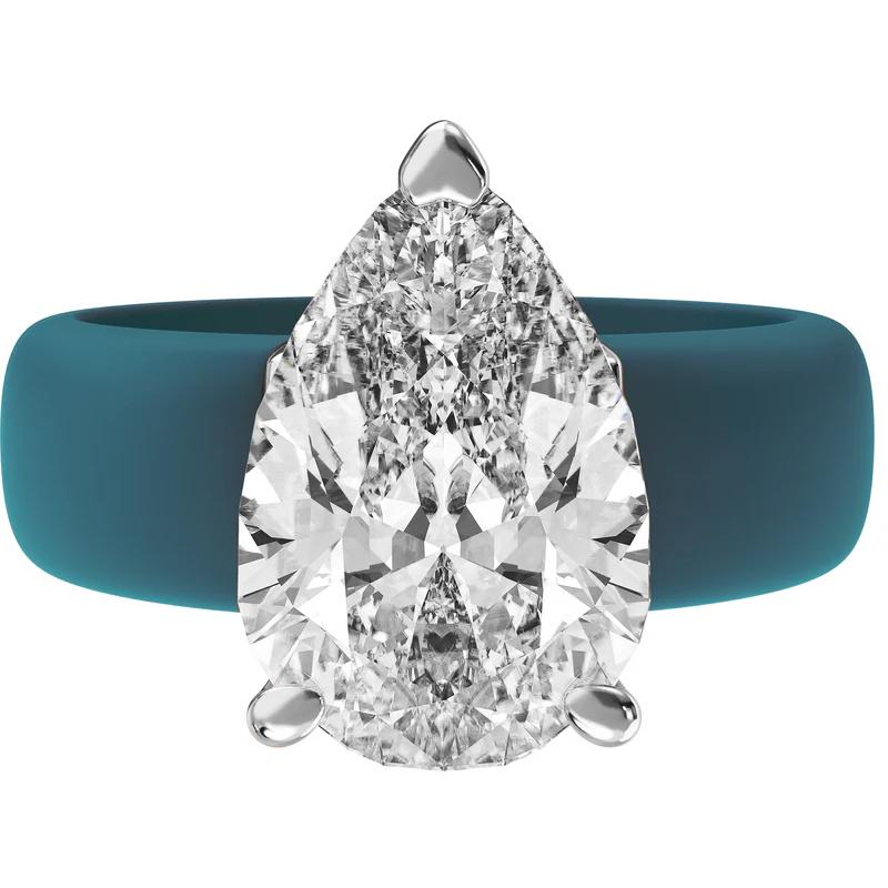 Luxury Tears CZ Women's Blue Silicone Ring, Pear Cut Cubic Zirconia Engagement Ring, Beach Bridal Jewelry Gift