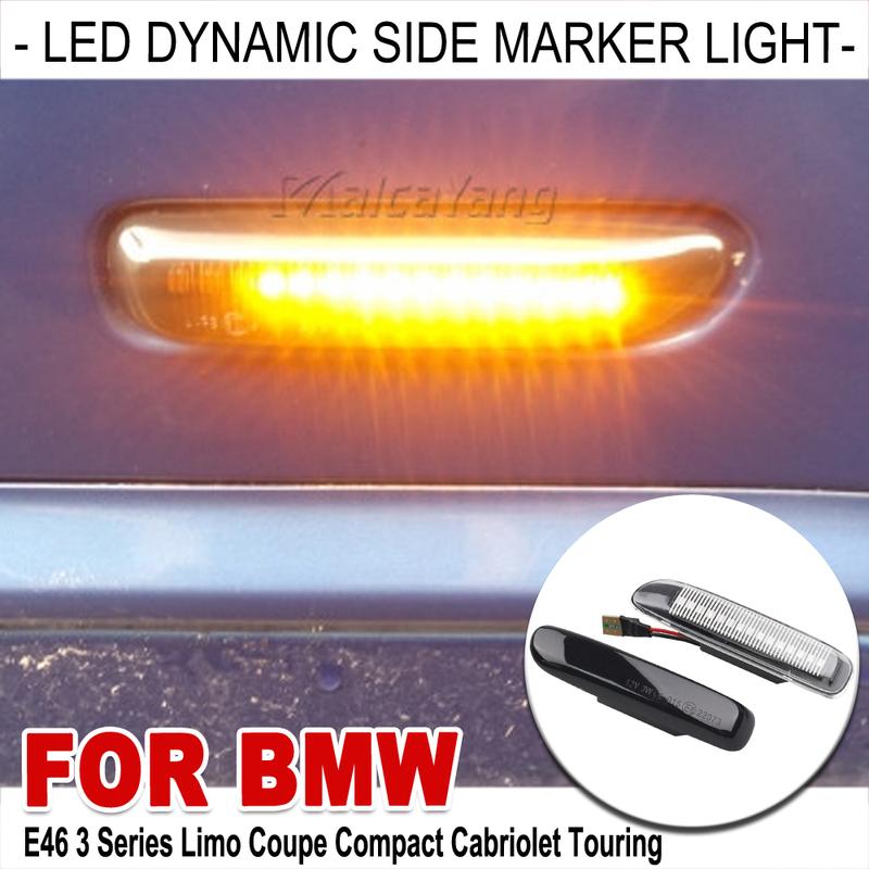 2PCS Side Marker Flowing Dynamic Blinker LED Turn Signal Light For BMW E46 3 Series Limo Coupe Compact Cabriolet Touring
