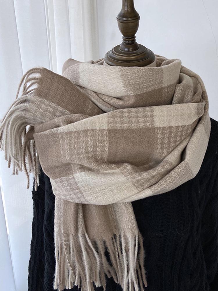 New Imitation Cashmere Knitted Scarf Headscarf Winter Women Men Preppy Soft Plaid Scarve Tassel Pashmina Mujer Femme Wrap Shawl