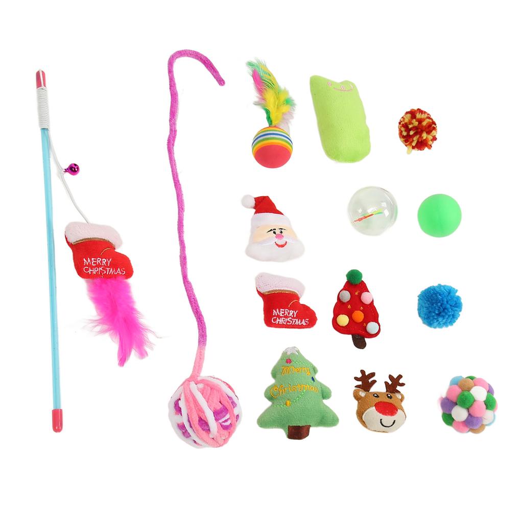 14 Stück Weihnachts-Katzenspielzeug Interaktiver Spaß Bunte Federn Plüschspielzeug Socken Weihnachten Themenbezogenes Kätzchen