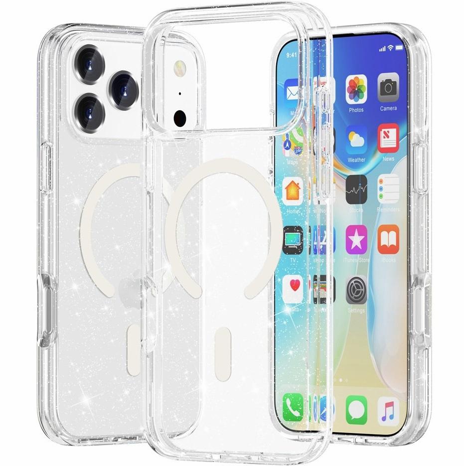 iPhone 17 Pro Case, MagSafe, Glitter - Transparent