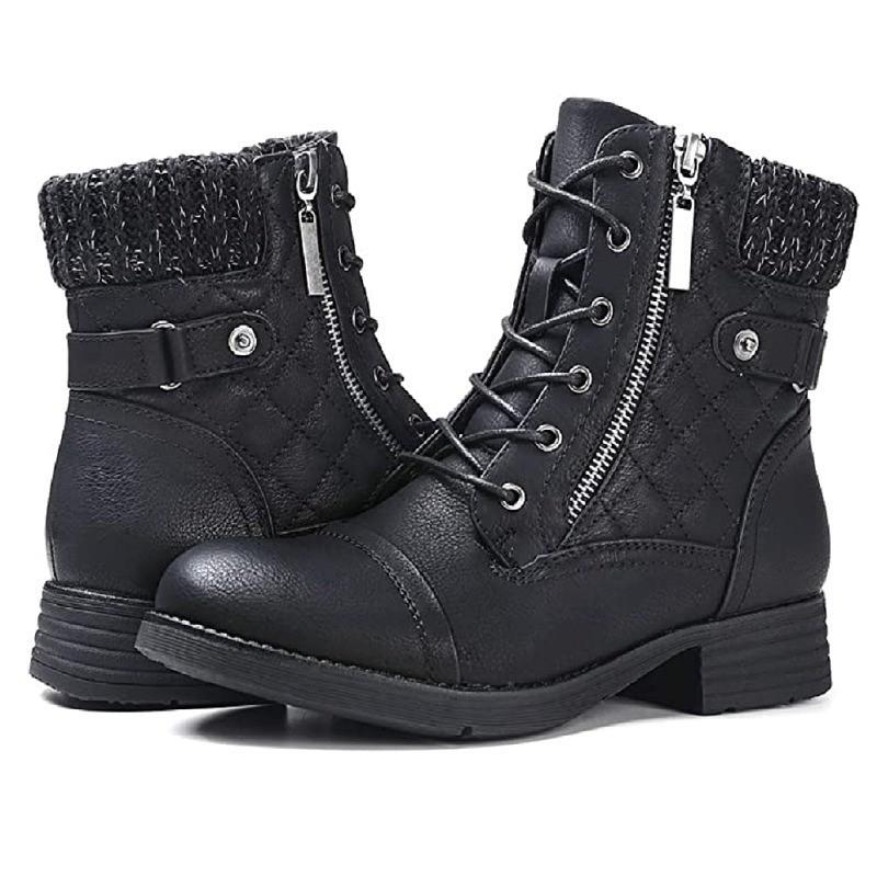 Women S Fashion Ankle Boots with Side Zipper Low Heel Non-Slip Embroidered Plaid Comfortable Knit Lace-Up All-Season Wear Western Ankle Boots 35 3530₽