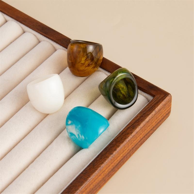 Delicate Textured Wide Band Rings Comfort Fit Stylish Finger Stacking Rings Resin Texture Layering Accessory for Daily
