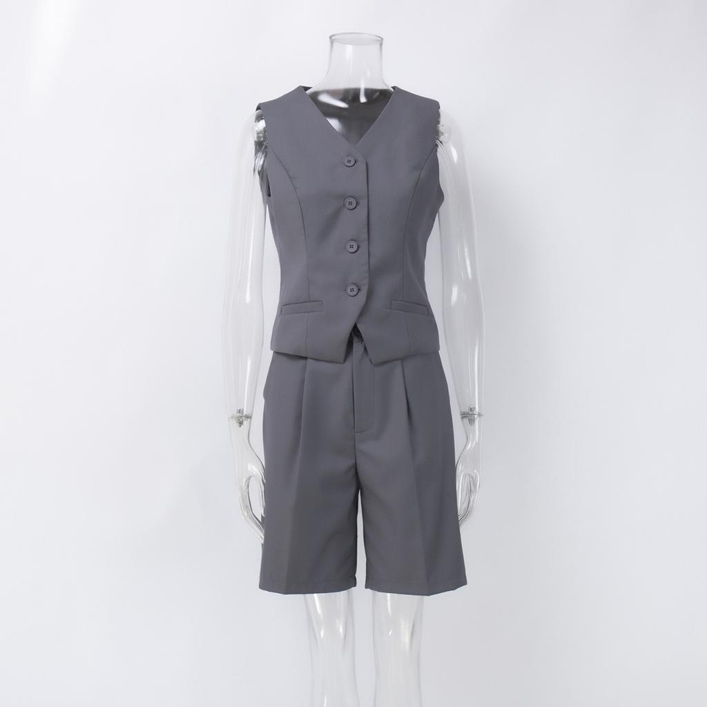 Spring Summer Women's Vest Waistcoat Suit Set V Neck Single Breasted Vest + Straight Suit Shorts Fashion Casual Outfit European American Style