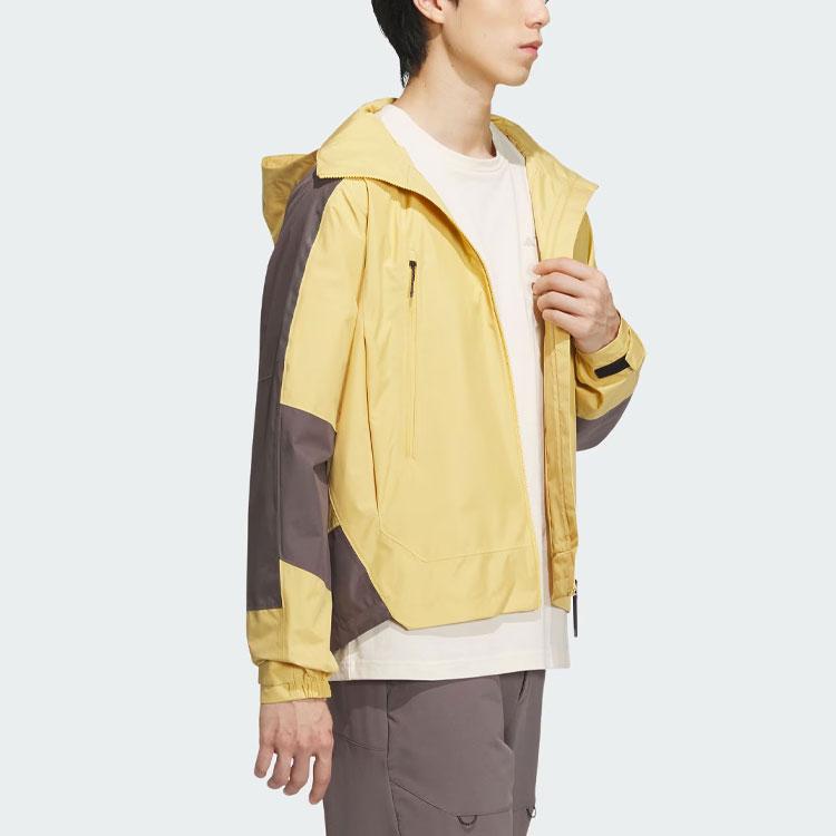 Adidas Color Block Logo Outdoor Sports Hooded Waterproof Windbreaker Men Outerwear Light-Yellow IS0285