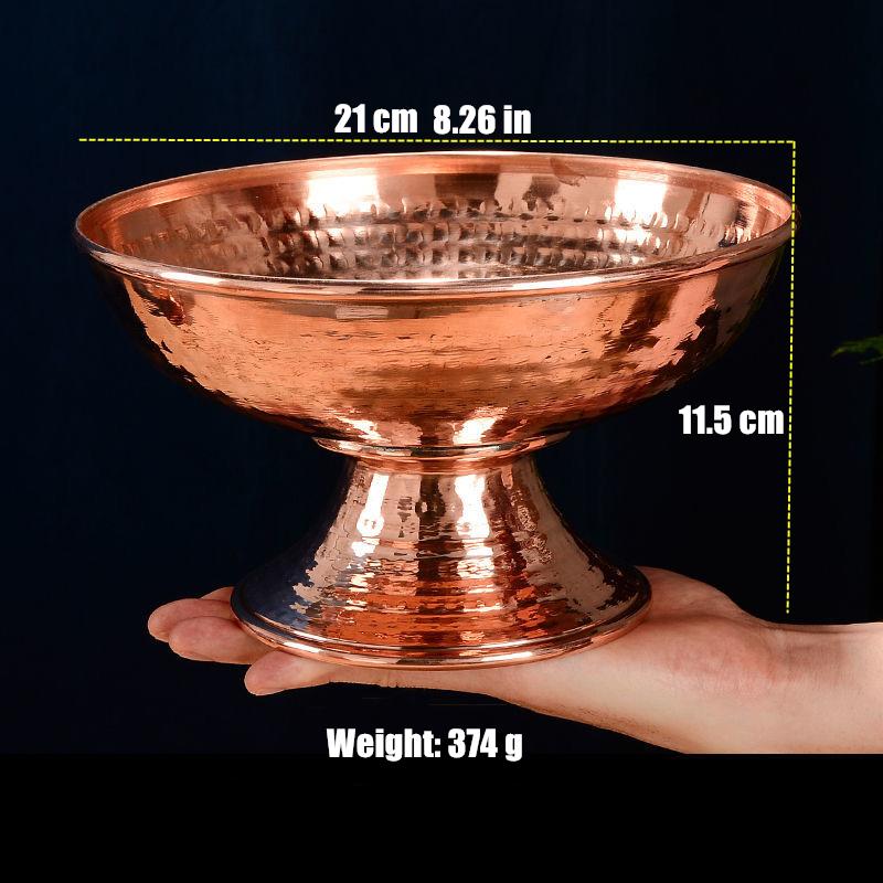 Tibetan Red Copper Bowl Fruit Dish Auspicious 21 CM Buddhism Engraving Plate Altars Food Tray Desktop Indoor Home Decorative