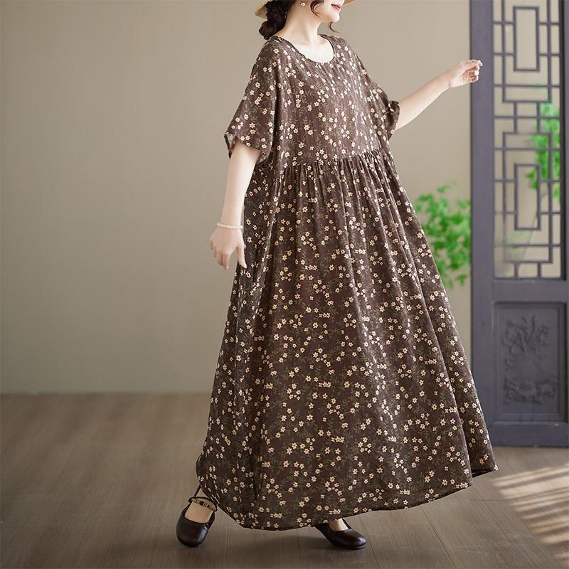 Short Sleeve Plus Size Vintage Floral New In Dresses for Women Casual Loose Maxi Long Summer Dress