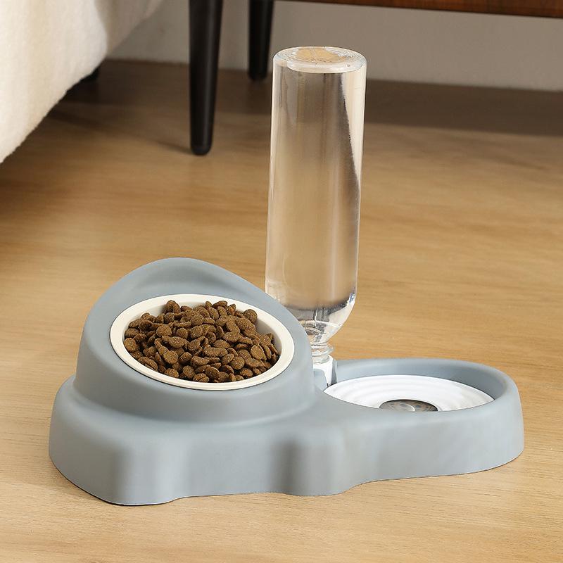 Pet Double Ceramic Bowl: Integrated Water & Food Anti-Tip Feeder for Cats and Dogs