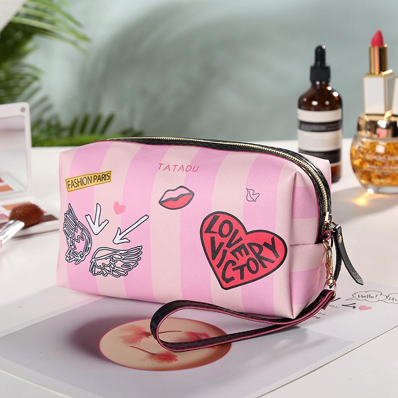 Pu Graffiti Storage Makeup Organizer Bagette Bag Cosmetiquera Small Cosmetic Organizing Bag For Girls Pillow Makeup Pouches розовый