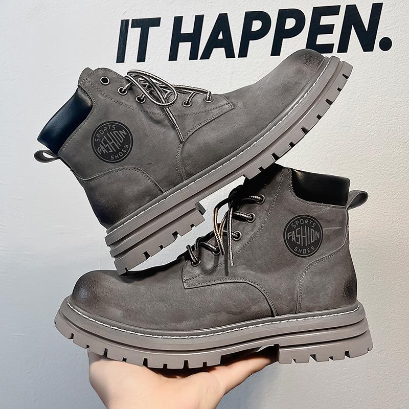 Martin Boots Men's Rhubarb Boots Autumn and Winter Pigskin Tooling Snow Boots Velvet Couple Boots 2345-A