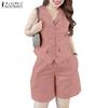 ZANZEA Women Vest Tops and Shorts Casual Two Piece Suit Sets