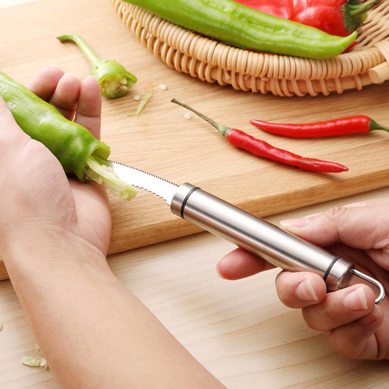 Jalapeno Pepper Chili Corer Remover Stainless Steel Corer Multifunctional Fruit Knife Coring Seed Digger Kitchen Accessories