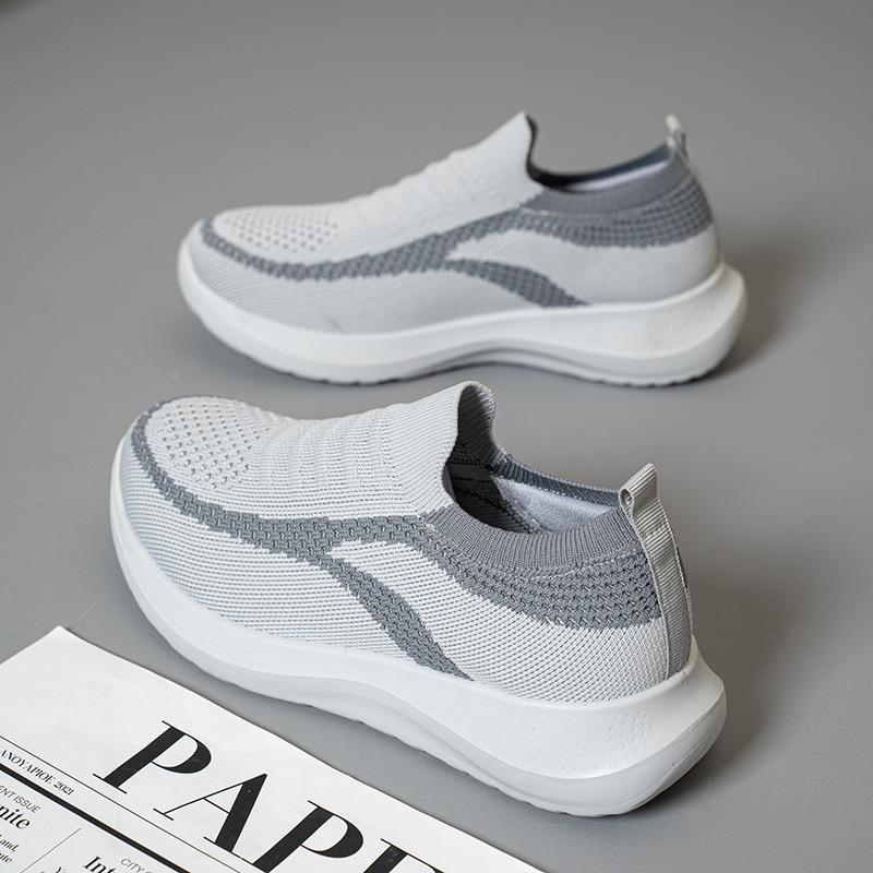 Atmungsaktive Mesh Sportschuhe Flachschuhe Damen Übergröße 41 Zum Hineinschlüpfen Gestrickte Plateau-Sneaker Damen Bequem Weiche Sohle Laufschuhe