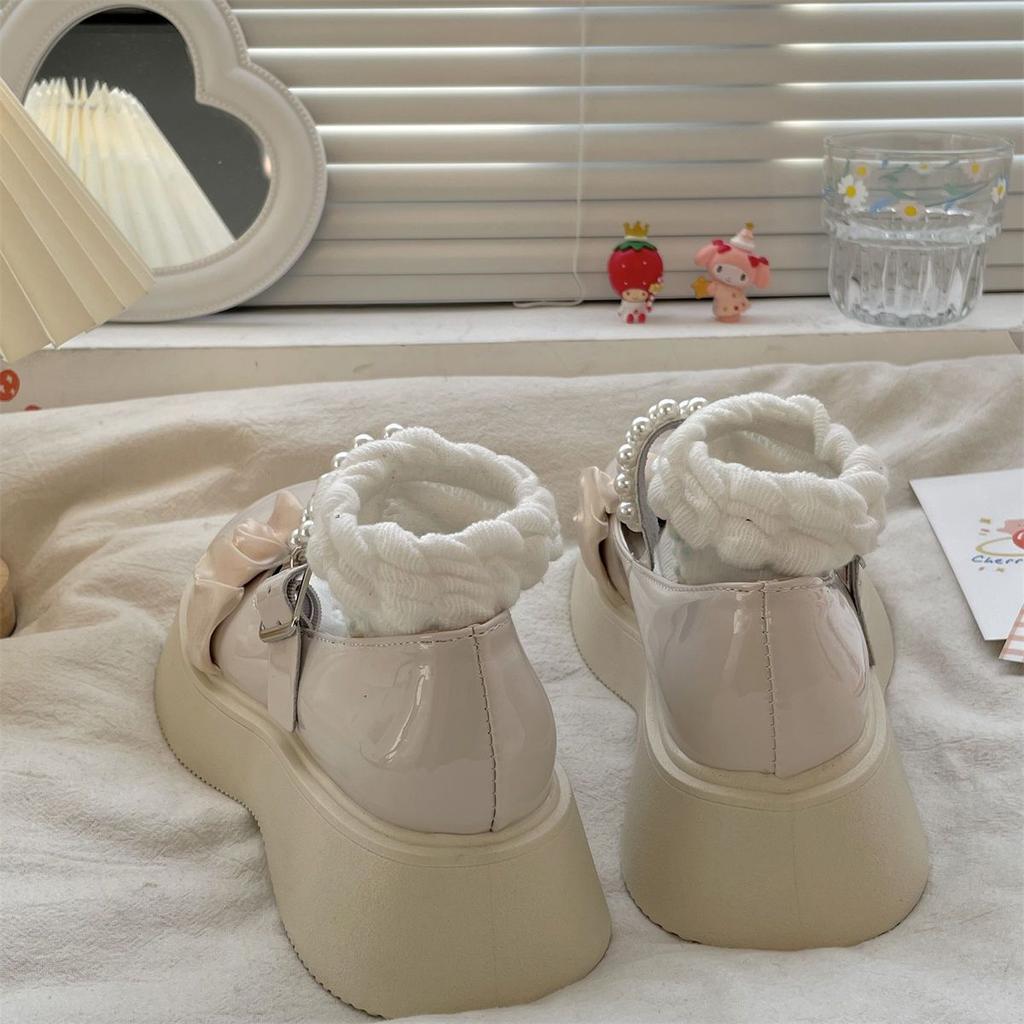 Fashion Ladies Pumps Platform Cute Women's Mary Jane Shoes Pearl Kawaii Round Toe Spring Comfortable and Elegant Non Slip Genuine Mark