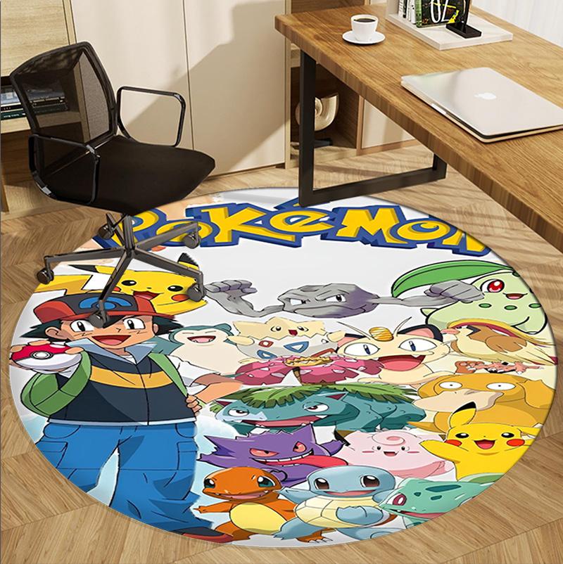 Pokemon Pattern Round Rug, Indoor/Outdoor Mat, for Picnic, Gameroom, Bedroom, Office, Living Room, Home Decor Carpet, Birthday Gift