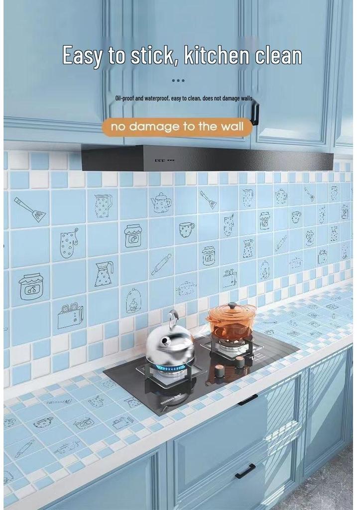 Enhanced Waterproof Kitchen Stove Wallpaper - Oil, Heat, and Moisture Resistant Self-Adhesive Sticker