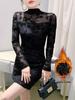 Fluffy Autumn/Winter French Stand Collar Lace Slimming Top with Flocking Sleeves for Women