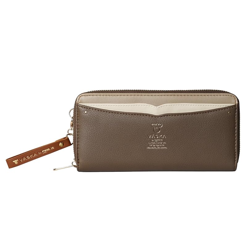 

[Mozu] VASKA wallet outside pocket large capacity round zipper Synthetic leather with strap long wallet elk nordic VS-0331 by Sylphy ladies long