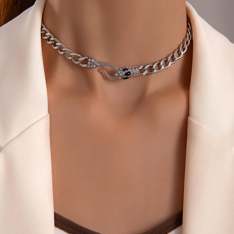 European and American Serpentine Metal Chain Necklace Collarbone Chain Ins Hip Hop Cool Jewelry