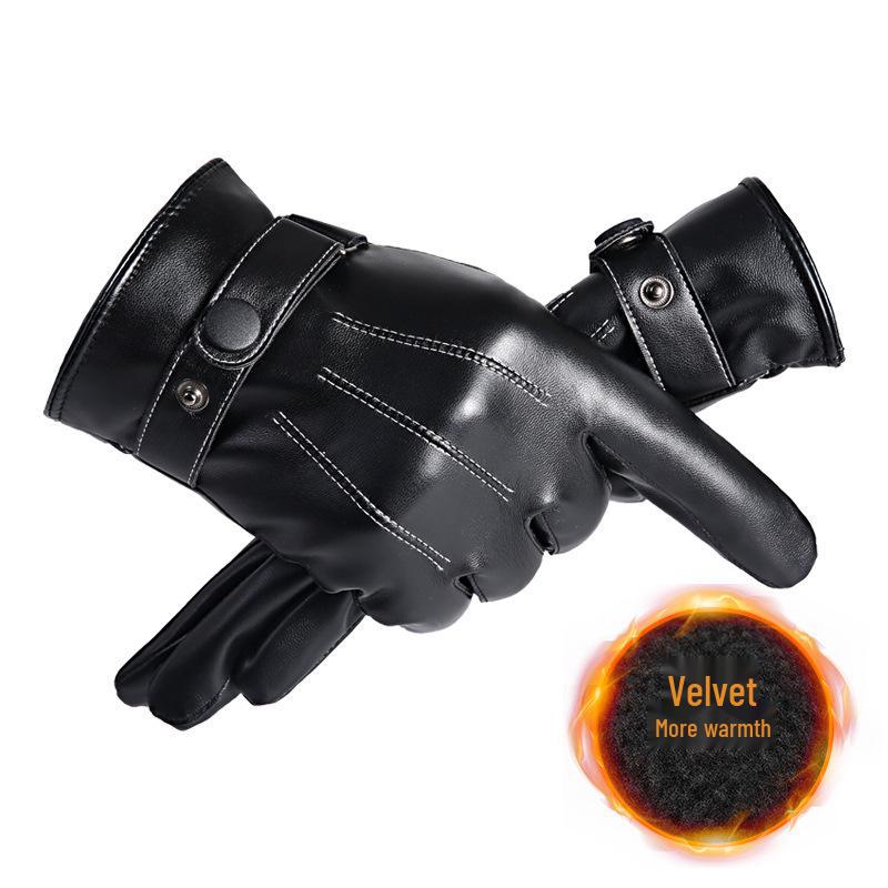 Unisex Winter Leather Gloves: Windproof, Thick, Touchscreen-Compatible with Plus Velvet Lining for Cycling and Motorcycling