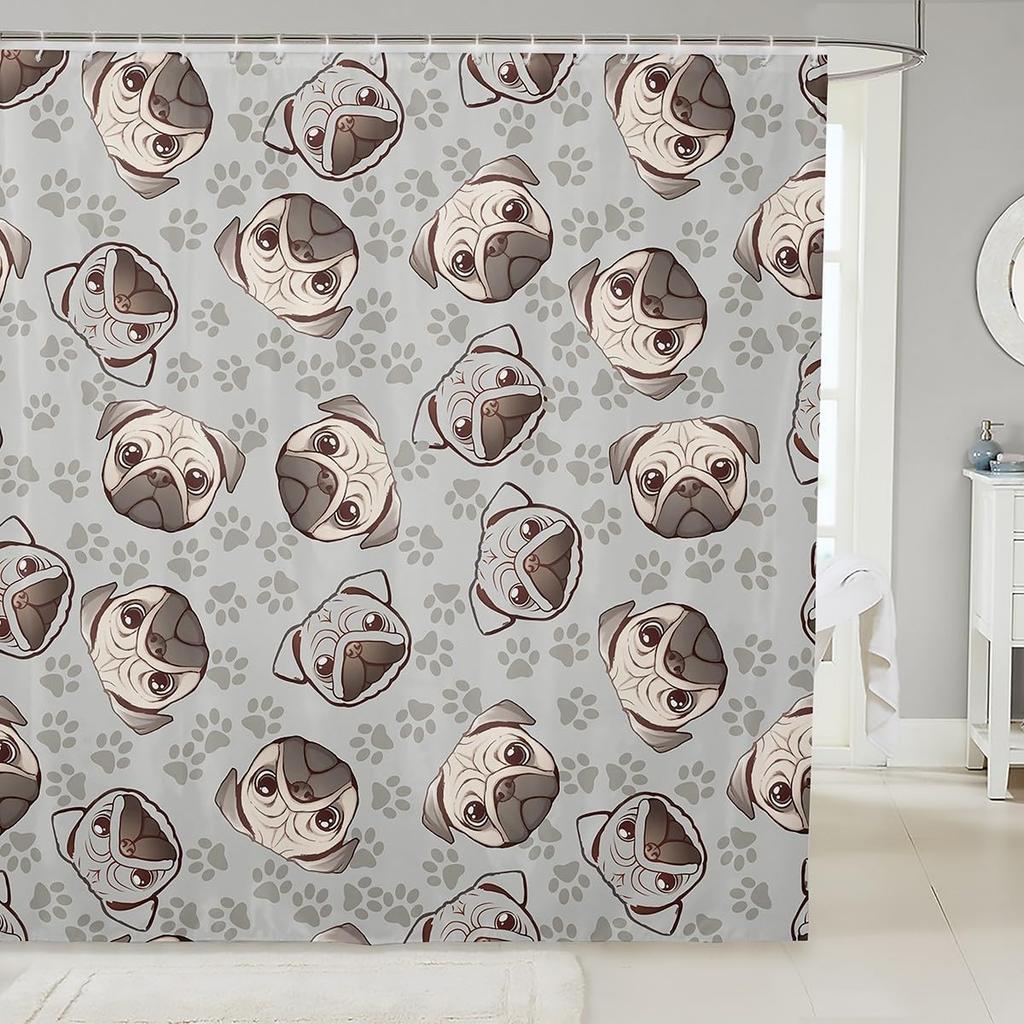 Cartoon Corgi Bathroom Curtain,Blossom Flower Green Leaves Shower Curtain Kids Girls Bathroom Decor,Cute Dog Nature Botanical
