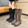 V-mouth Brown Knight Boots Women's Thick Legs Big Tube Circumference Long Boots Fat Mm Tall Boots Thick-soled Long Boots Large Size Women's Boots