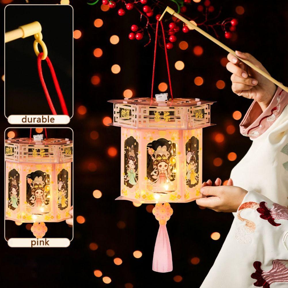 

Glowing Festival Lantern PVC Vintage Hanging Lamp Mid-Autumn Festival Lanterns Children Kids рожевий